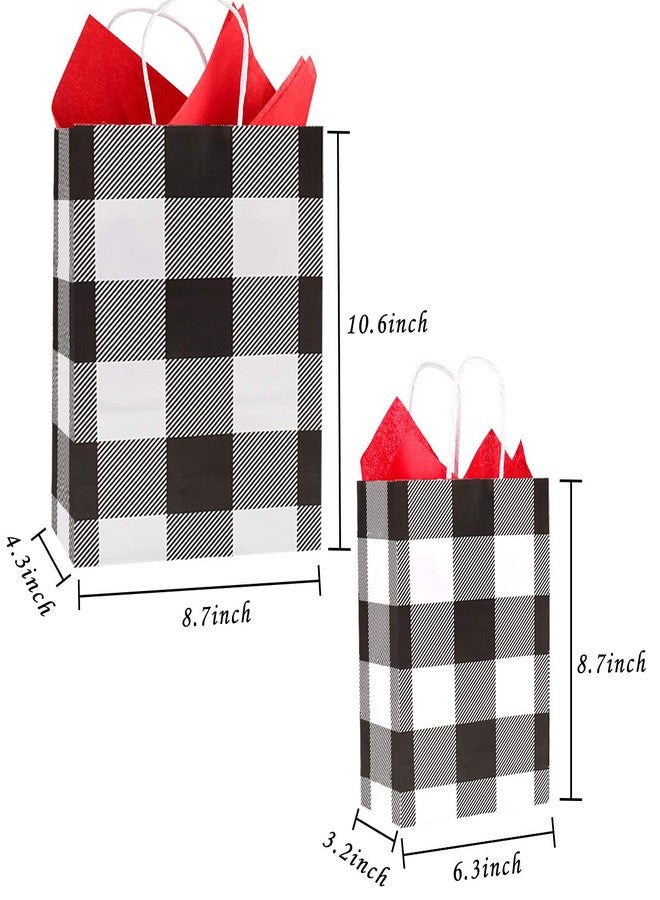 Whaline 24 Pack Christmas Buffalo Plaid Bags with 24 Sheets 20 x 20 Red Tissue Paper, White and Black Kraft Paper Bags Gift Wrapping Set for Holiday Party, Wedding and Gift Giving - Image 2